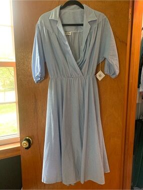 Rails Light Blue Striped Wrap Midi Dress